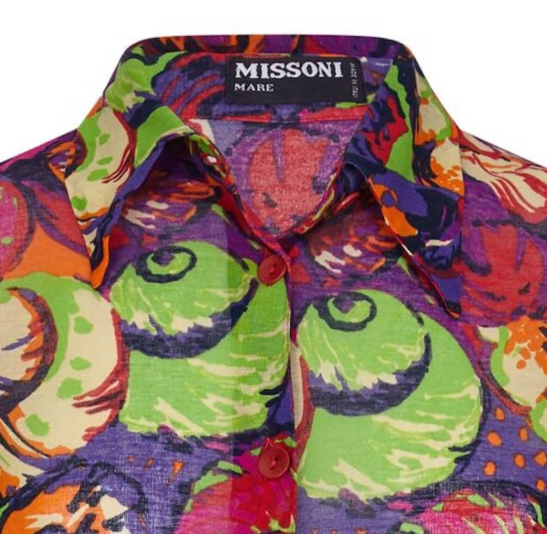Brown 1990s Missoni Cotton Shirt With Novelty Shell Print For Sale