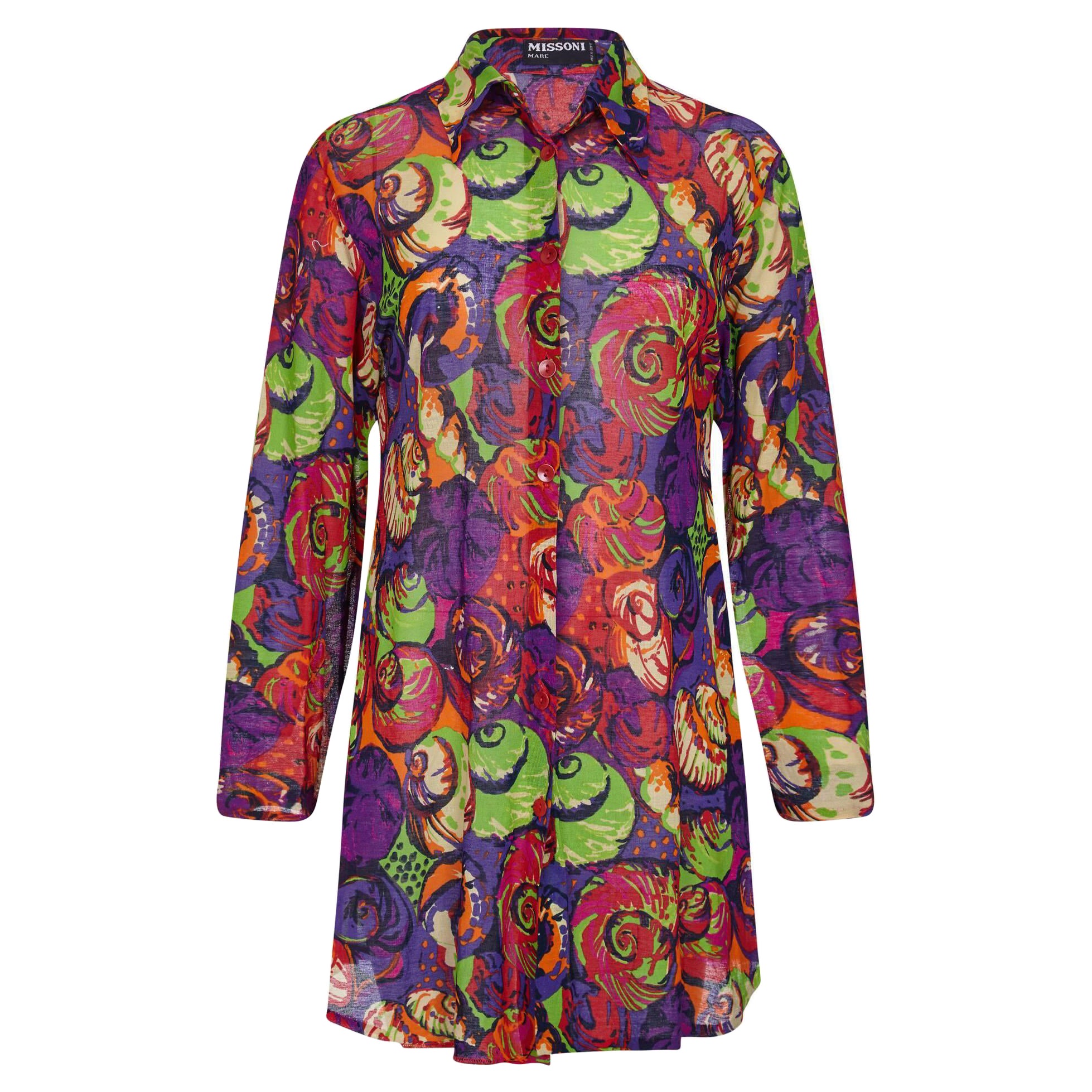 1990s Missoni Cotton Shirt With Novelty Shell Print