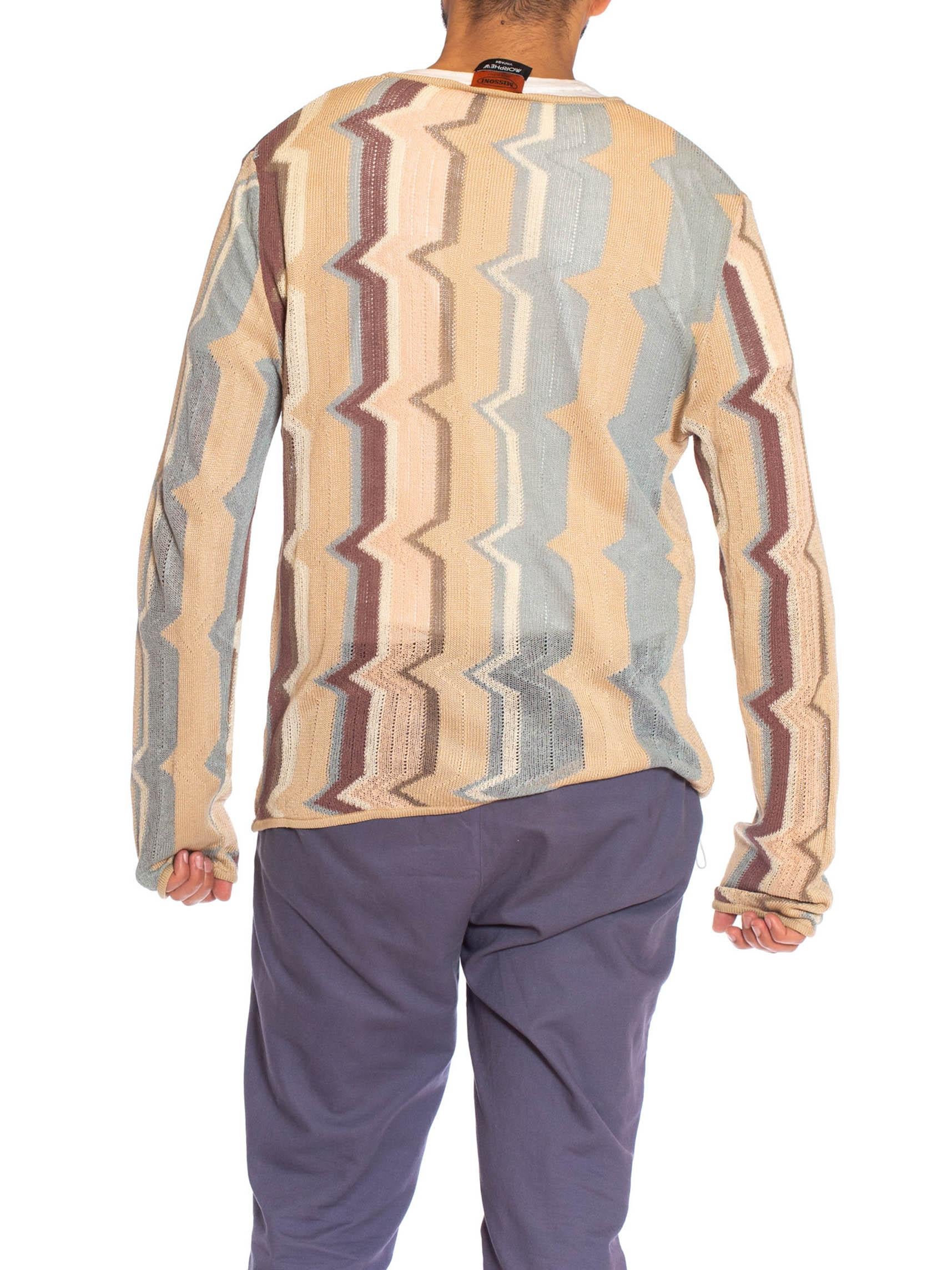1990S MISSONI Ecru & Brown Linen Blend Knit Sweater In Excellent Condition In New York, NY