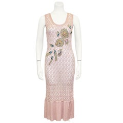 1990s Missoni Metallic Knit Blush Pink Dress and Cardigan
