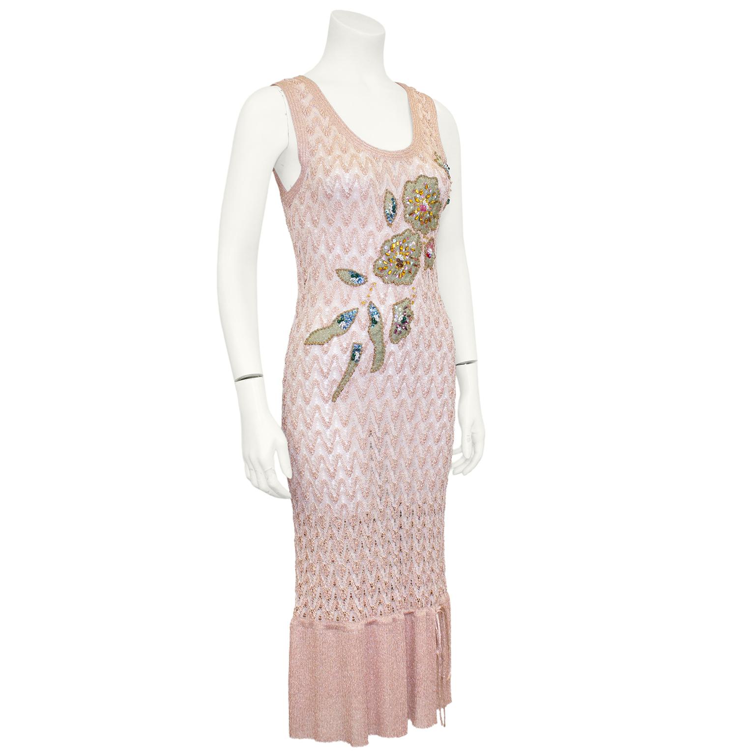 1990s Missoni Metallic Knit Blush Pink Dress and Cardigan  In Good Condition For Sale In Toronto, Ontario