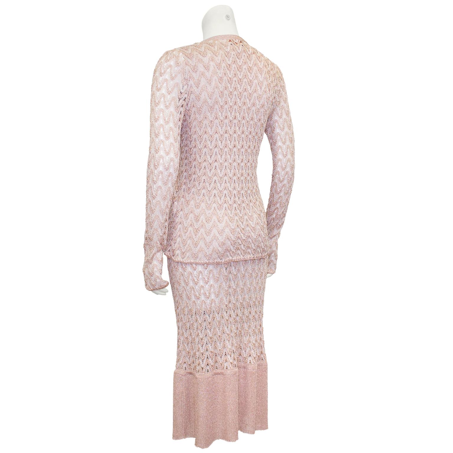 Women's 1990s Missoni Metallic Knit Blush Pink Dress and Cardigan 