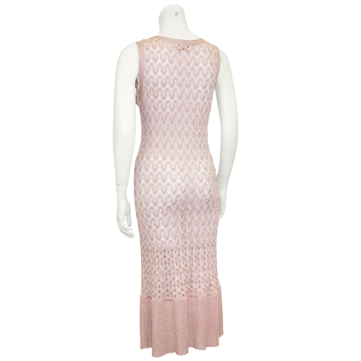 1990s Missoni Metallic Knit Blush Pink Dress and Cardigan  For Sale 1