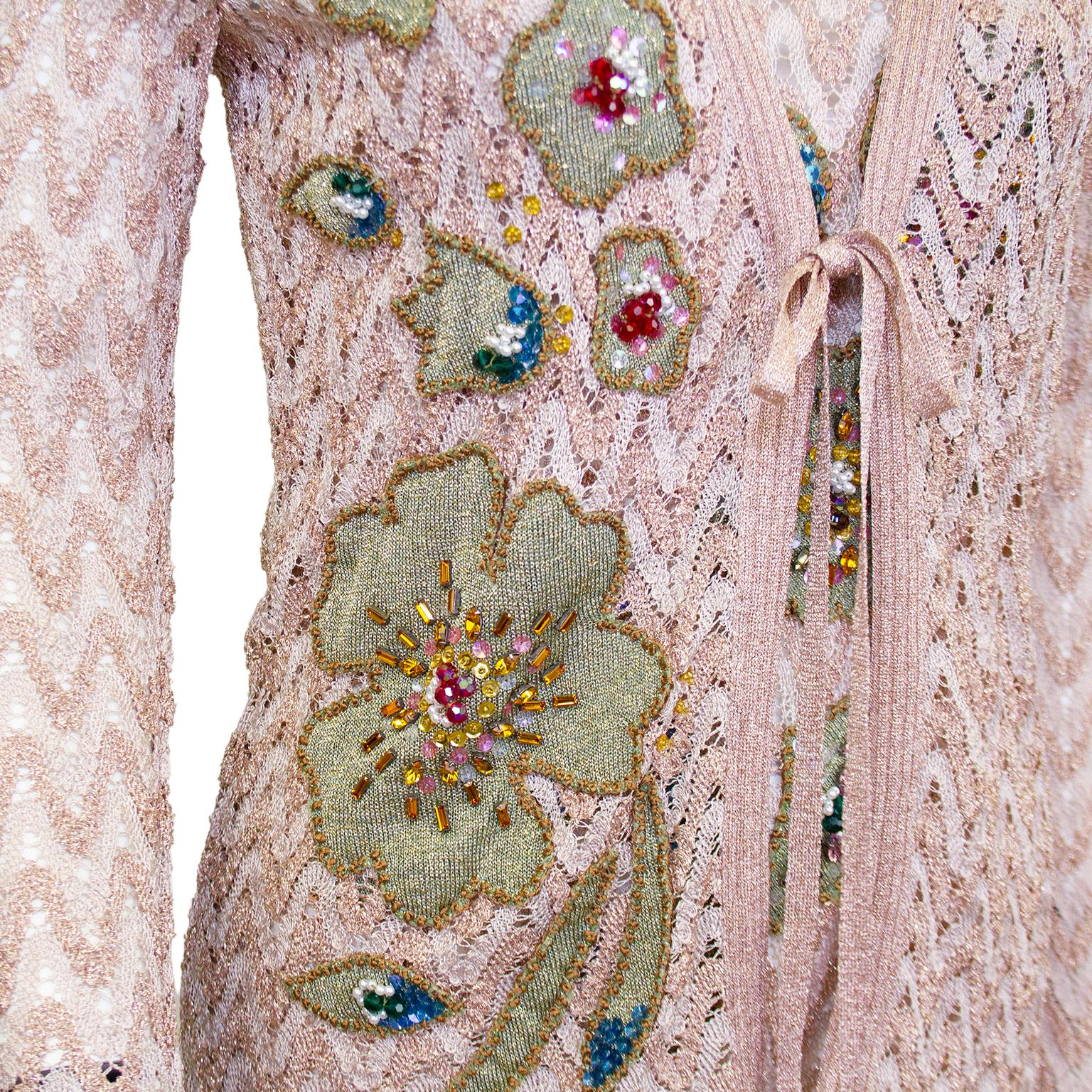 1990s Missoni Metallic Knit Blush Pink Dress and Cardigan  For Sale 2