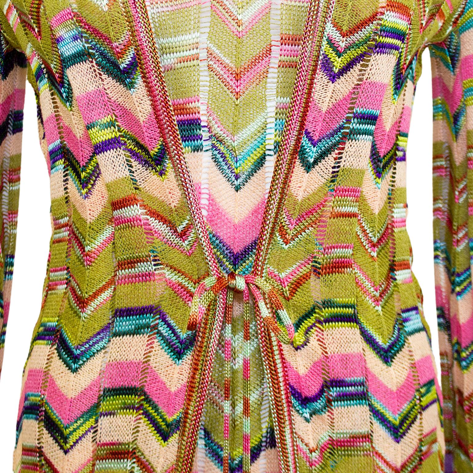 1990s Missoni Multi Colour Knit Chevron Dress and Long Cardigan  In Good Condition For Sale In Toronto, Ontario