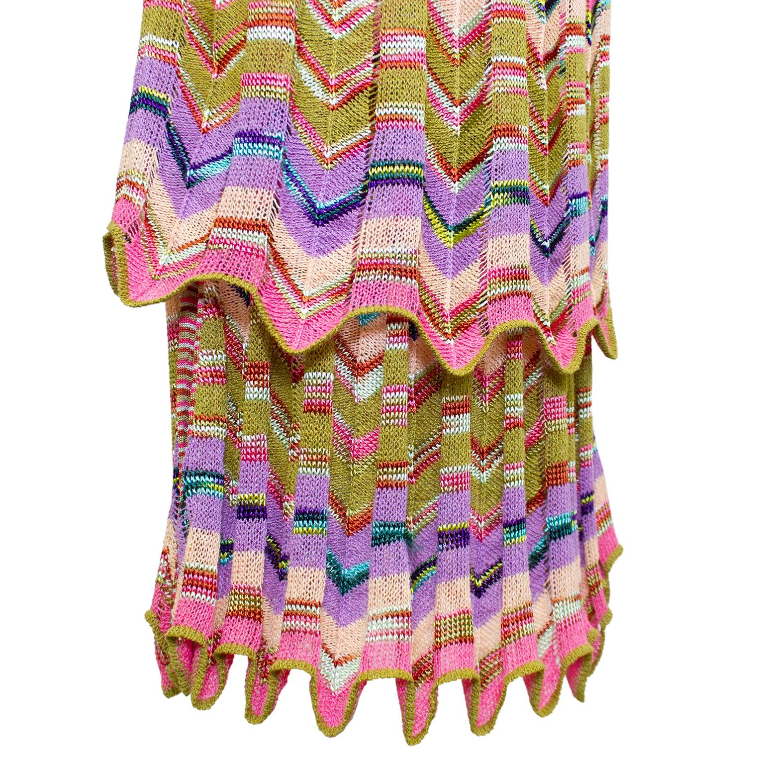1990s Missoni Multi Colour Knit Chevron Dress and Long Cardigan  For Sale 1