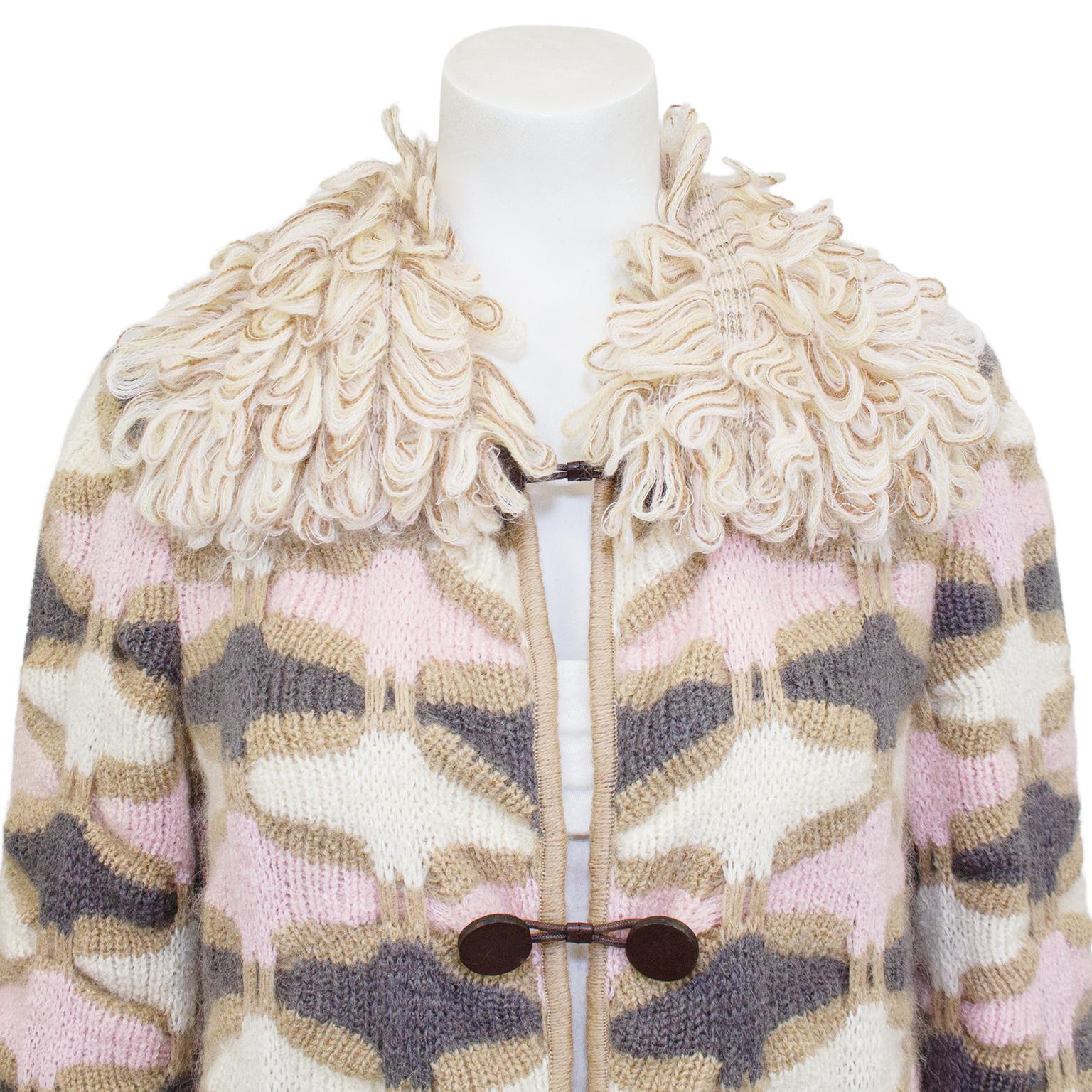 Beige 1990s Missoni Pink, Cream and Grey Wool Car Coat  For Sale