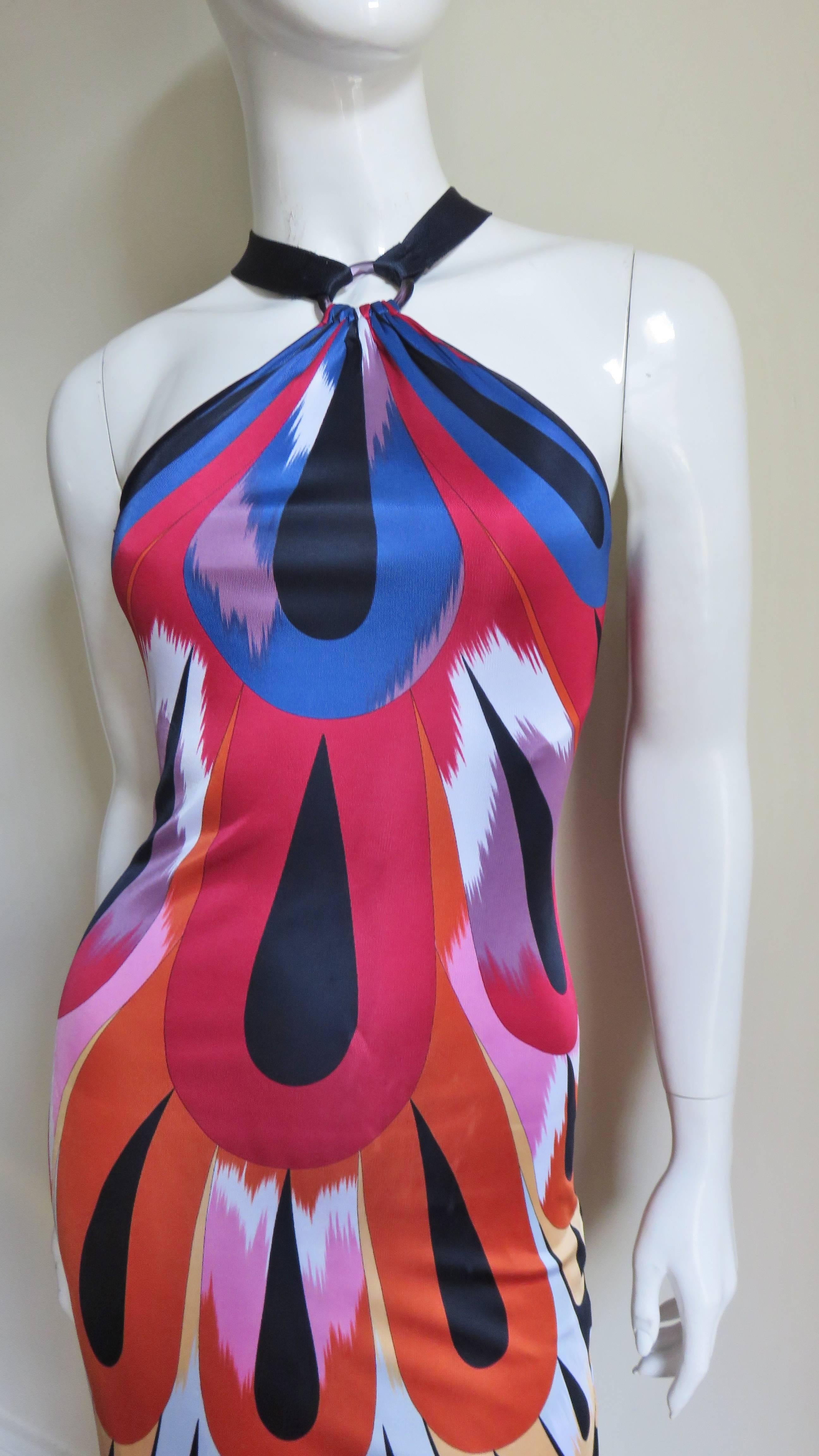 Buntes Neckholder-Kleid aus Seide von Missoni im Zustand „Gut“ im Angebot in Water Mill, NY