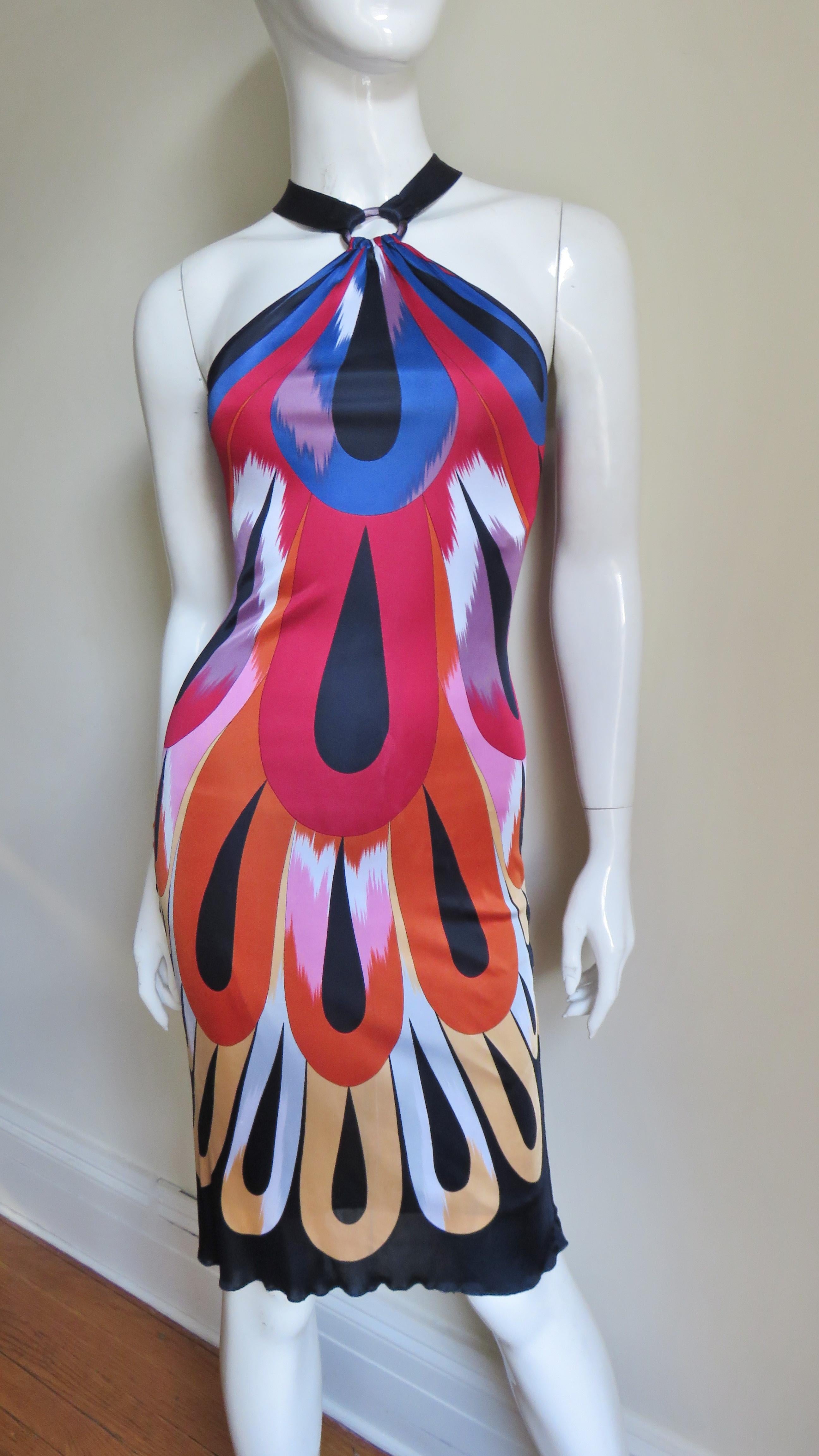 Missoni Colorful Silk Halter Dress In Good Condition For Sale In Water Mill, NY