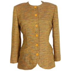 1990s Missoni Yellow Linen Classic Jacket Blazer 