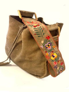 1990s Miu Miu Suede Flower Embroidered Shoulder Bag
