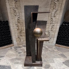 1990s Modern Abstract Art Geometric Sculpture Iron and Bronze Brutalist