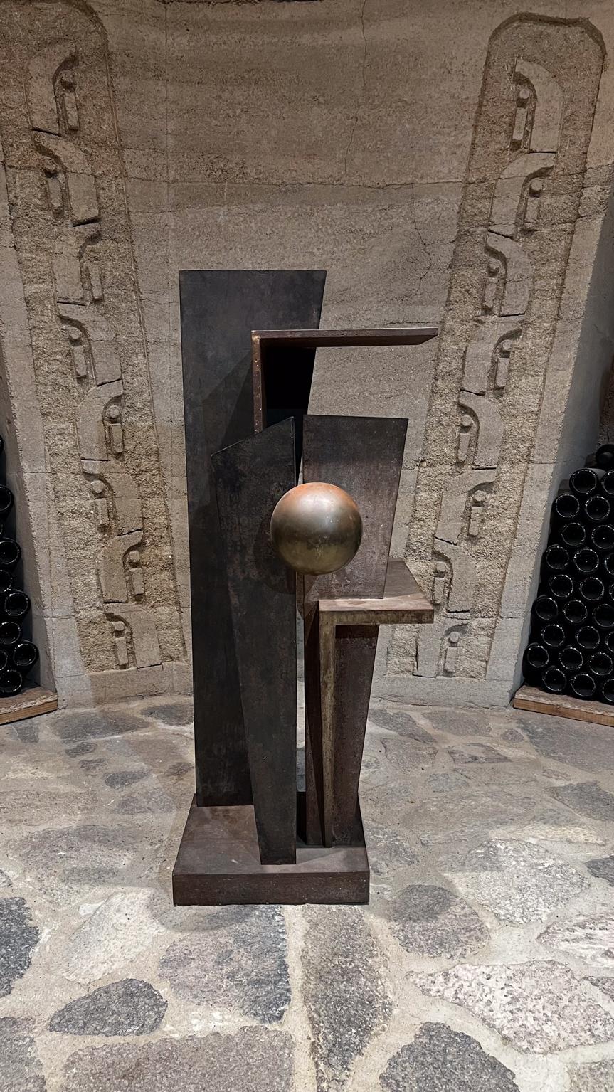 Unknown 1990s Modern Abstract Art Geometric Sculpture Iron and Bronze For Sale