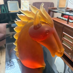 1990s Modern Amber and Brown Heavy Murano Glass Sculpture of an Horse Head