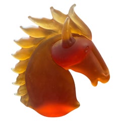 1990s Modern Amber and Brown Heavy Murano Glass Sculpture of an Horse Head