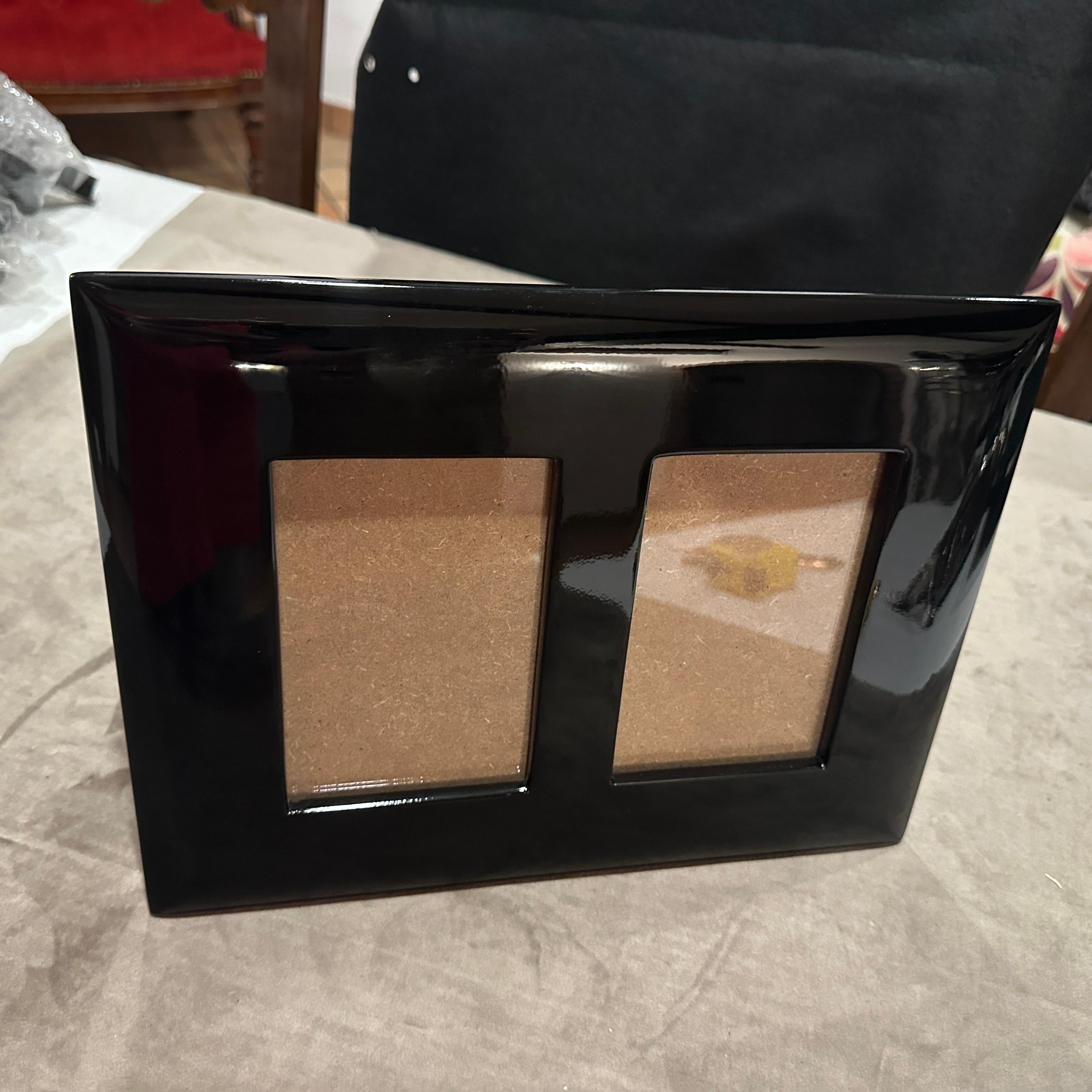 Marco doble italiano moderno de madera lacada en negro de los años 90, de Bussolari en venta 3