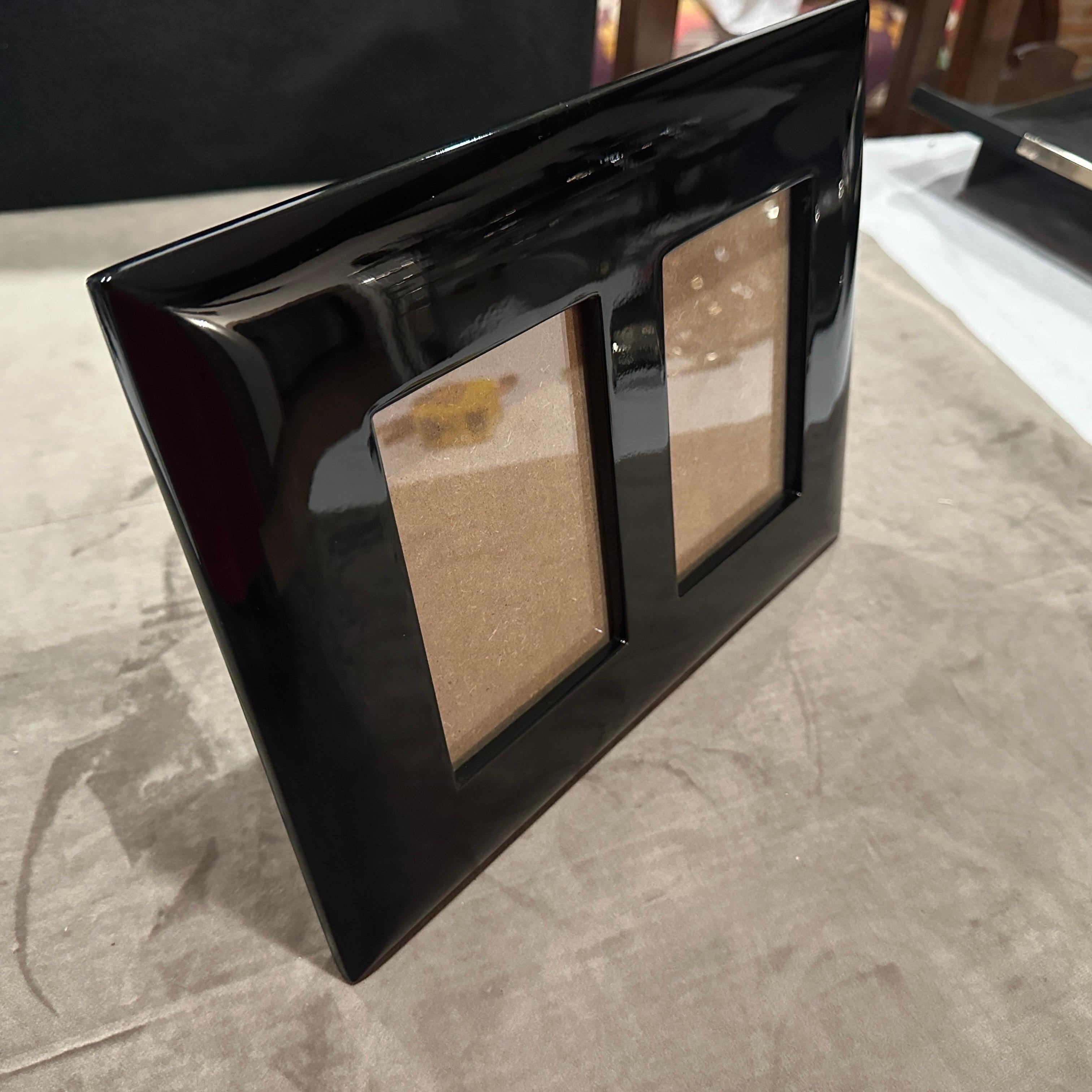 Marco doble italiano moderno de madera lacada en negro de los años 90, de Bussolari en venta 1
