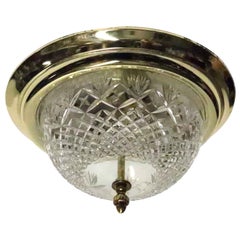 1990s Modern Brass and Cast Glass Flush Mount Light