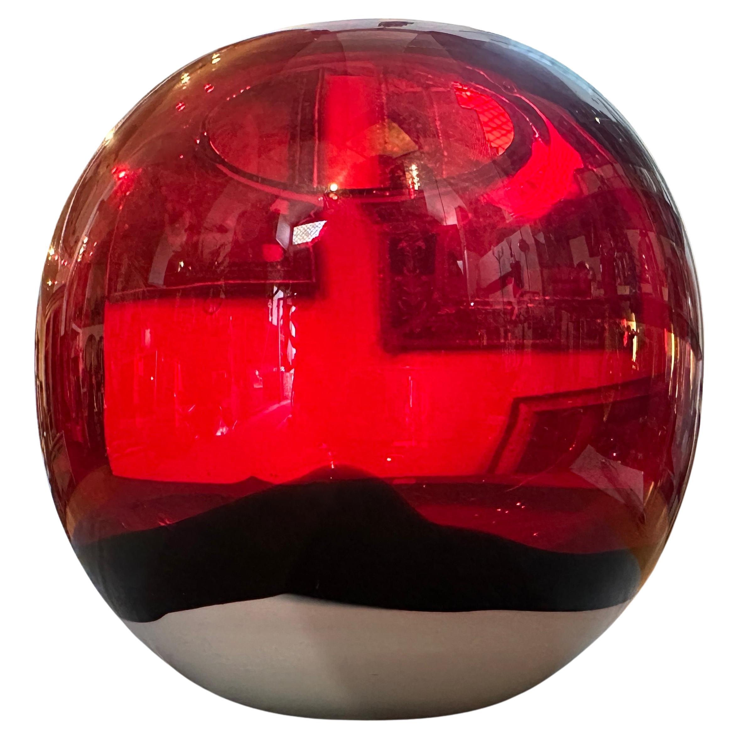 1990s Modern Carlo Moretti Style Red White and Black Murano Glass Spheric Vase For Sale