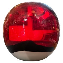 Vintage 1990s Modern Carlo Moretti Style Red White and Black Murano Glass Spheric Vase