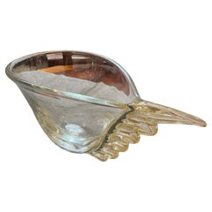 1990s Modern Christian Dior Clear and Gold Murano Glass Big Wing Centerpiece