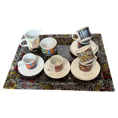 Servizio da caffè moderno del 1990 e vassoio di servizio Cafè des Arts di Lavazza