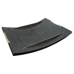 Bandeja curvada de madera ebonizada y plata de ley de los años 90 de Silvan