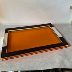 1990er Jahre Modernes Design Buntes Plexiglas und italienisches Tablett aus Sterlingsilber