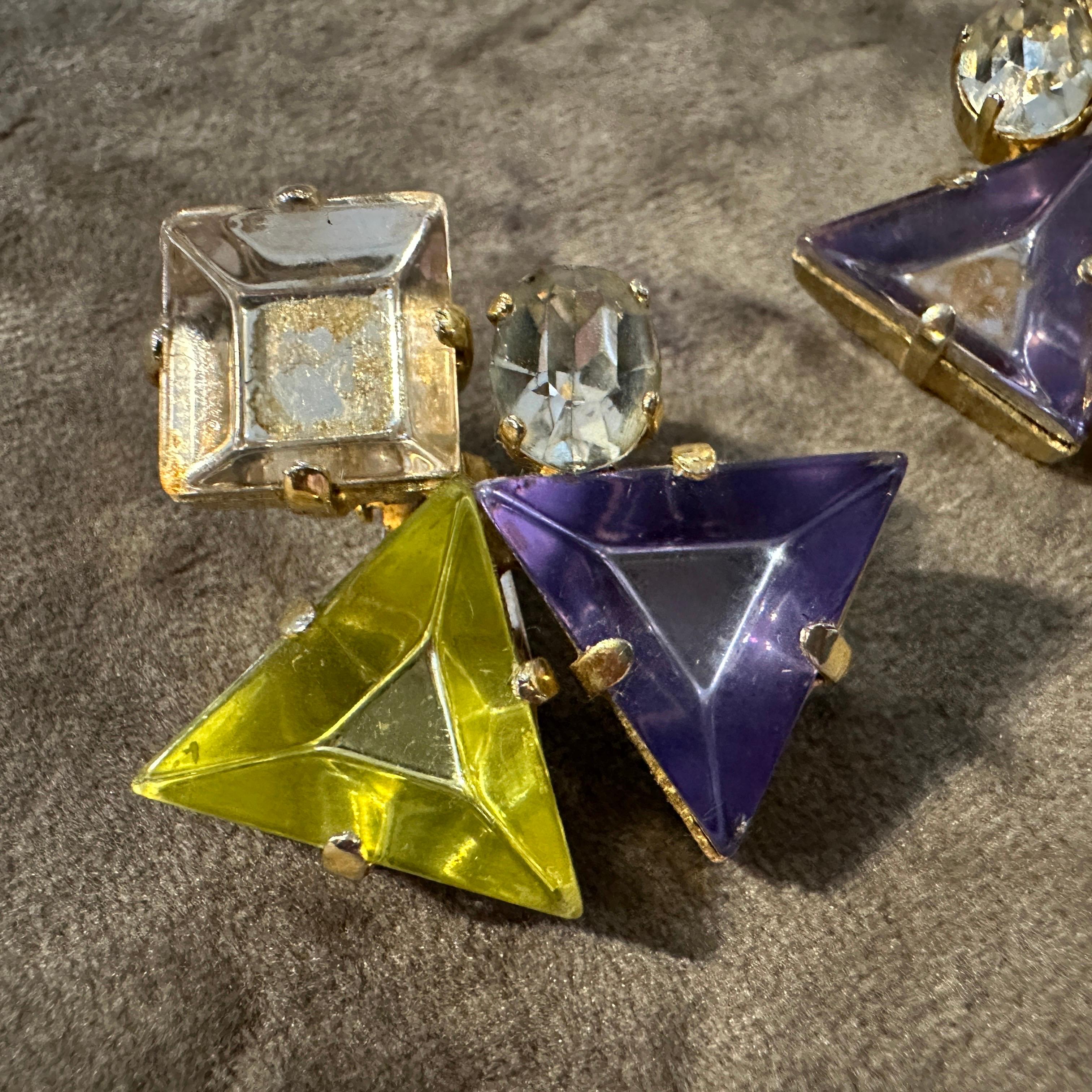 1990 Boucles d'oreilles italiennes à clip en laiton doré et strass en vente 4