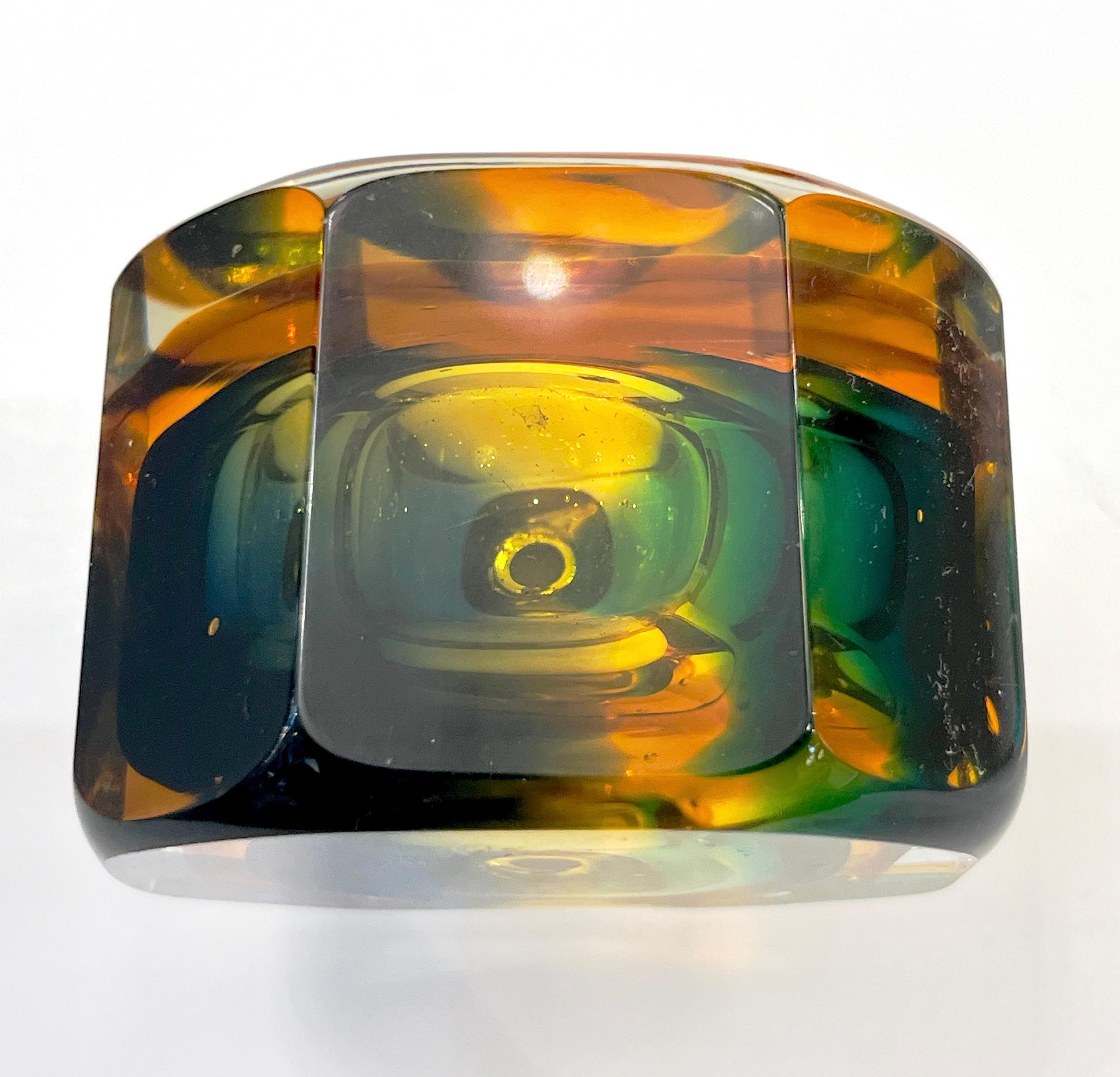 1990s Modern Italian Blue Green Amber Murano Glass Diamond Cut Perfume Bottle 4