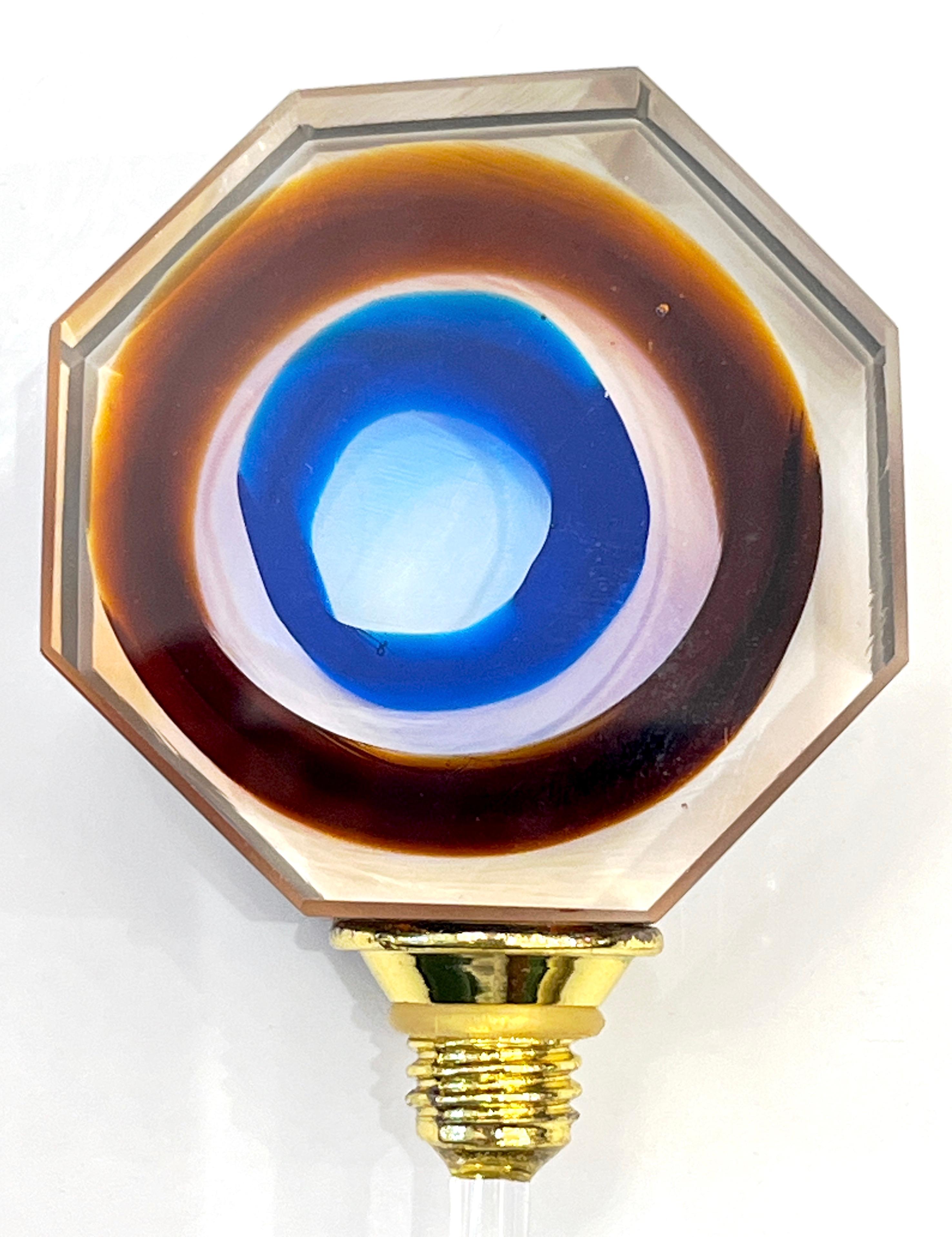 1990s Modern Italian Blue Green Amber Murano Glass Diamond Cut Perfume Bottle 8