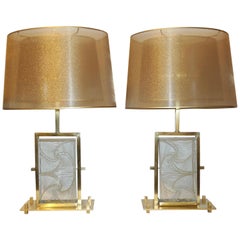 1990s Modern Italian Pair of One of a Kind Crystal & Brass Lamps