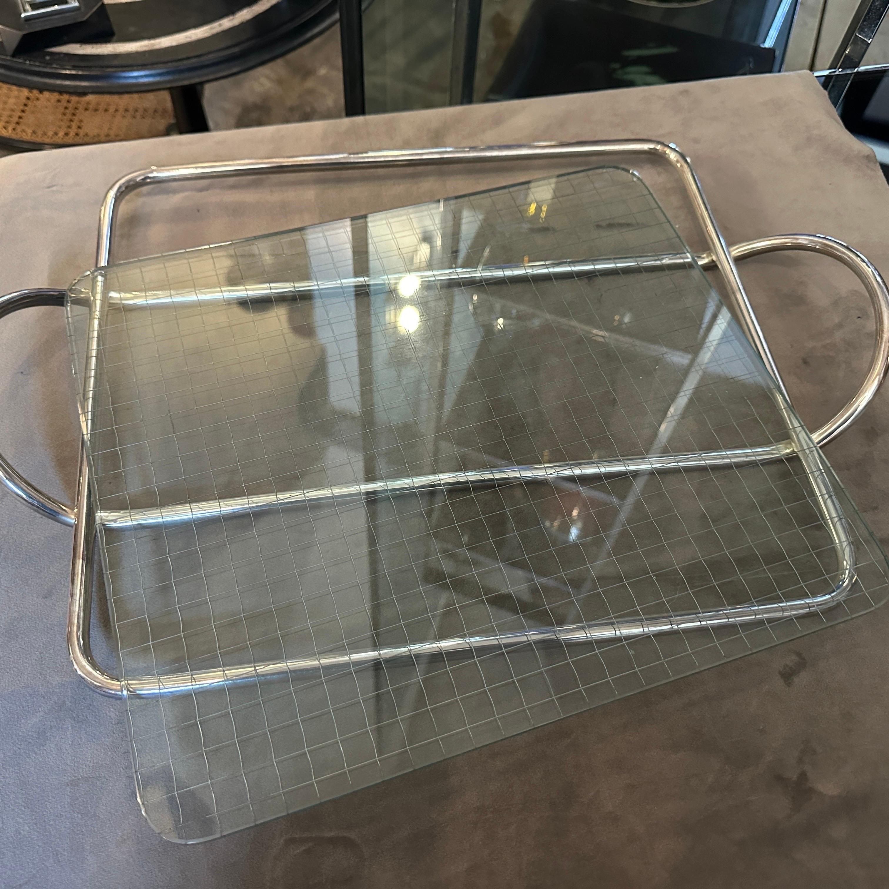Modernes Lino Sabattini-Bartablett aus klarem Glas und versilbertem Glas, 1990er Jahre (20. Jahrhundert) im Angebot