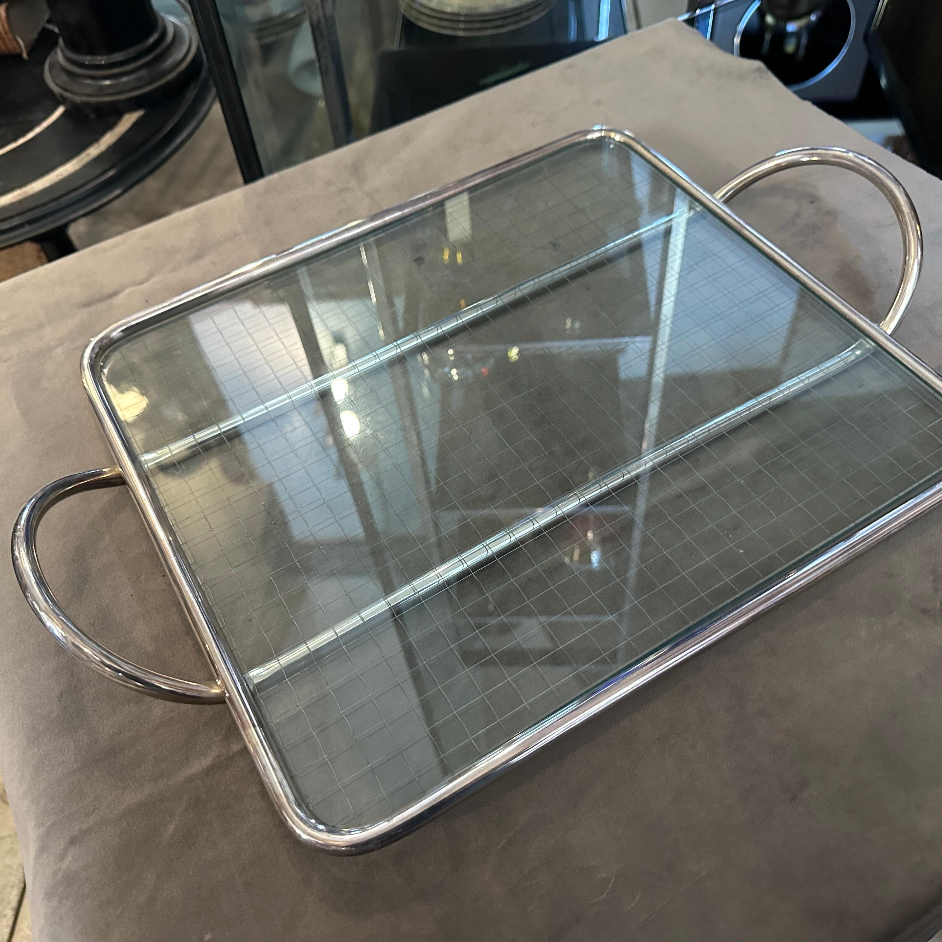 Modernes Lino Sabattini-Bartablett aus klarem Glas und versilbertem Glas, 1990er Jahre im Angebot 1