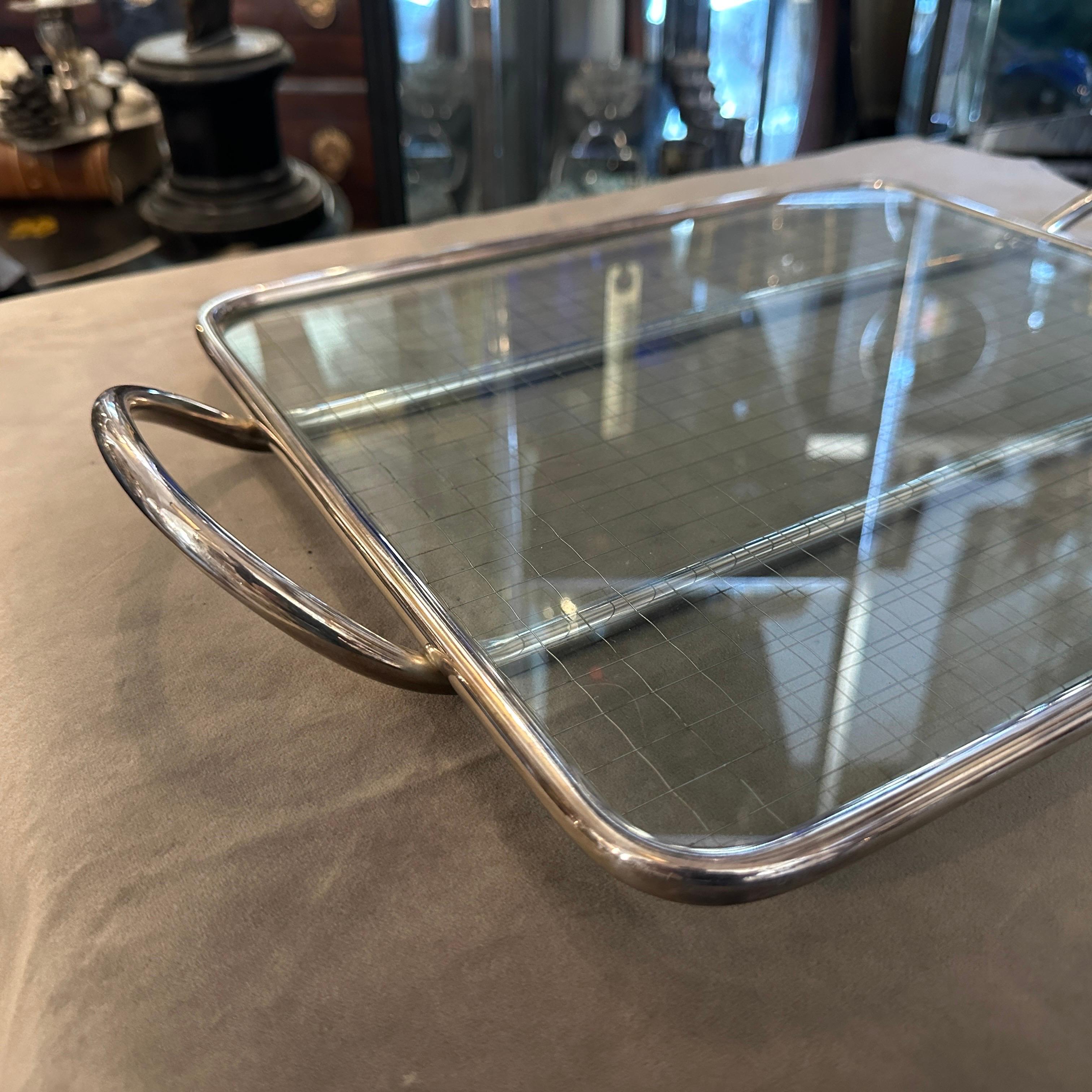Modernes Lino Sabattini-Bartablett aus klarem Glas und versilbertem Glas, 1990er Jahre im Angebot 2