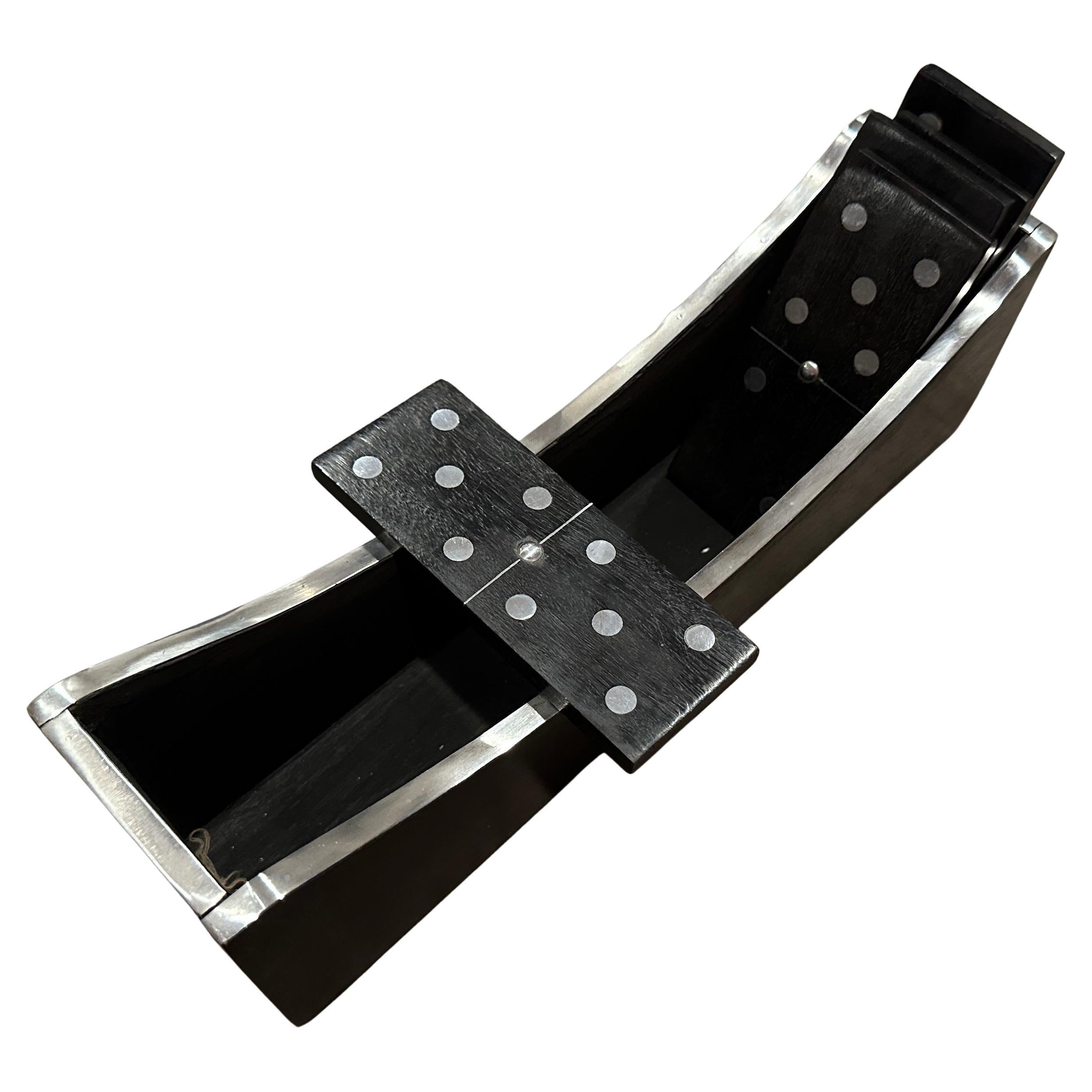 1990s Modern Luxury Wood and Silver Plated Italian Domino Table Game