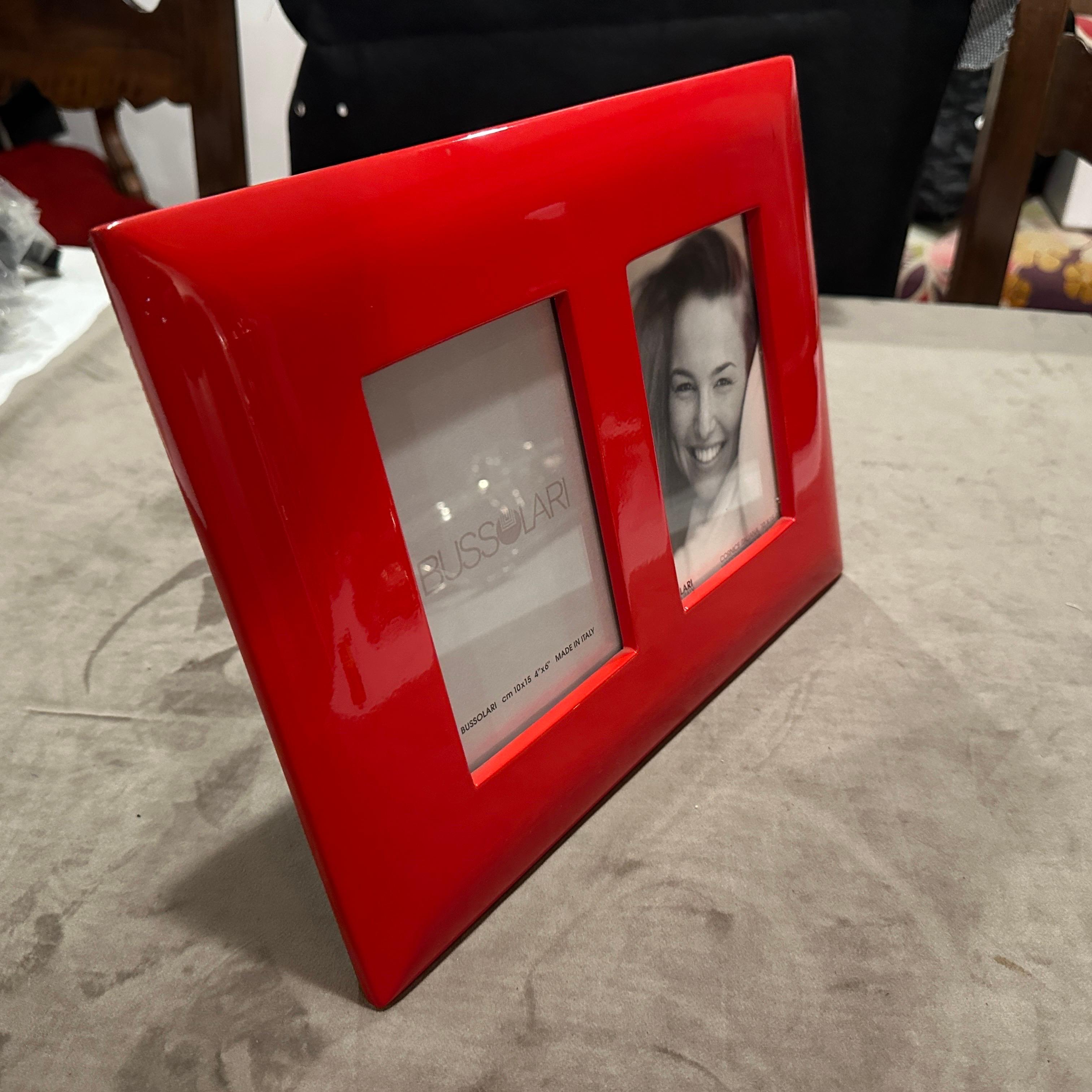 1990s Modern Red Lacquered Wood Italian Design Double Picture Frame by Bussolari For Sale 9