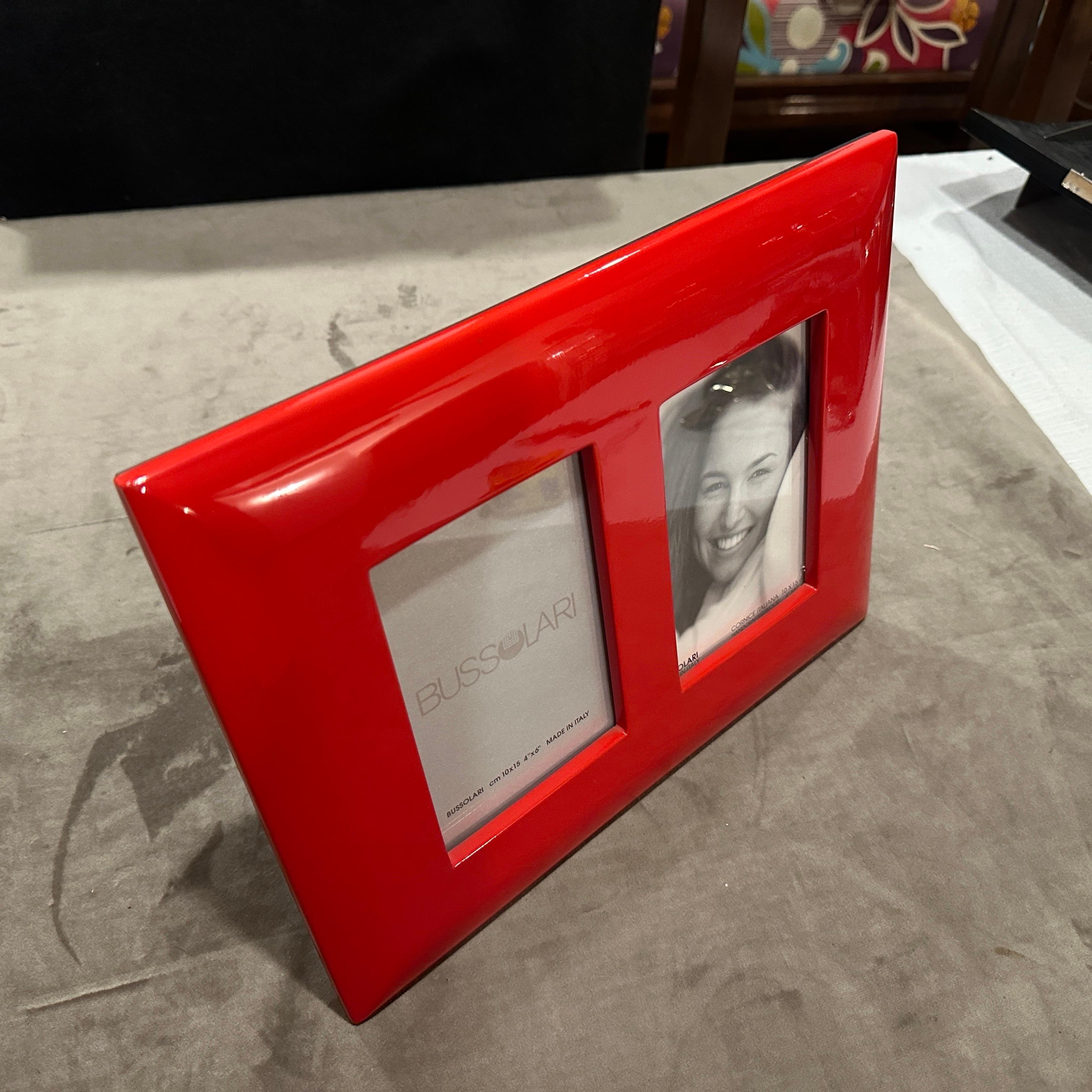 1990s Modern Red Lacquered Wood Italian Design Double Picture Frame by Bussolari In Excellent Condition For Sale In Aci Castello, IT