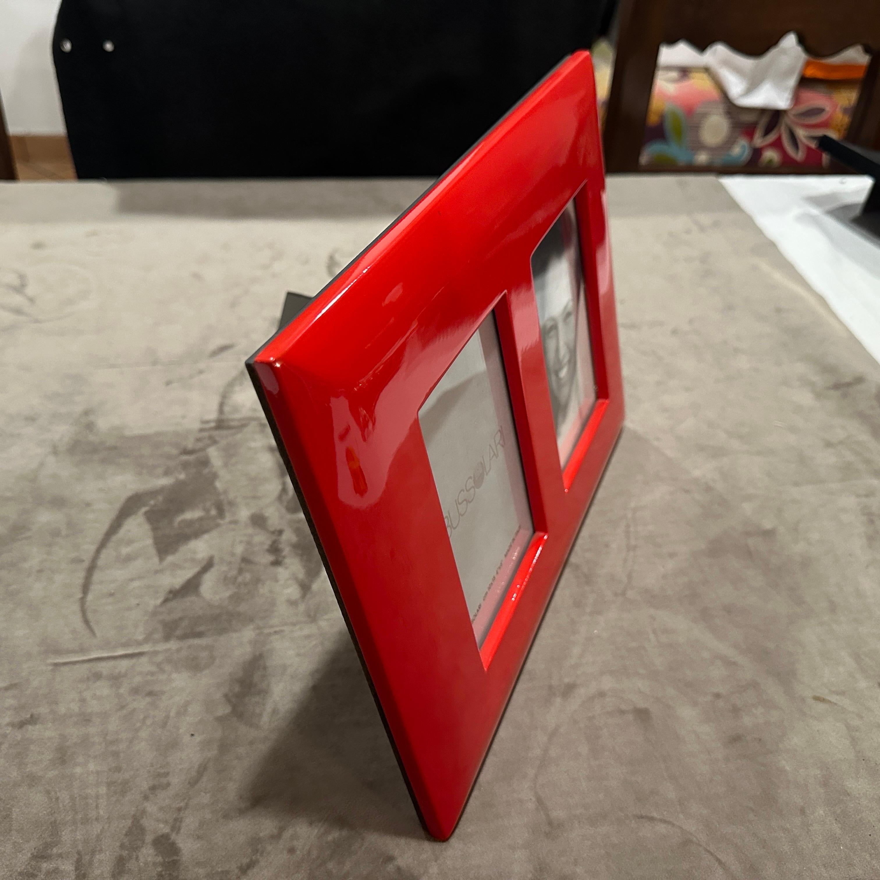 1990s Modern Red Lacquered Wood Italian Design Double Picture Frame by Bussolari For Sale 1