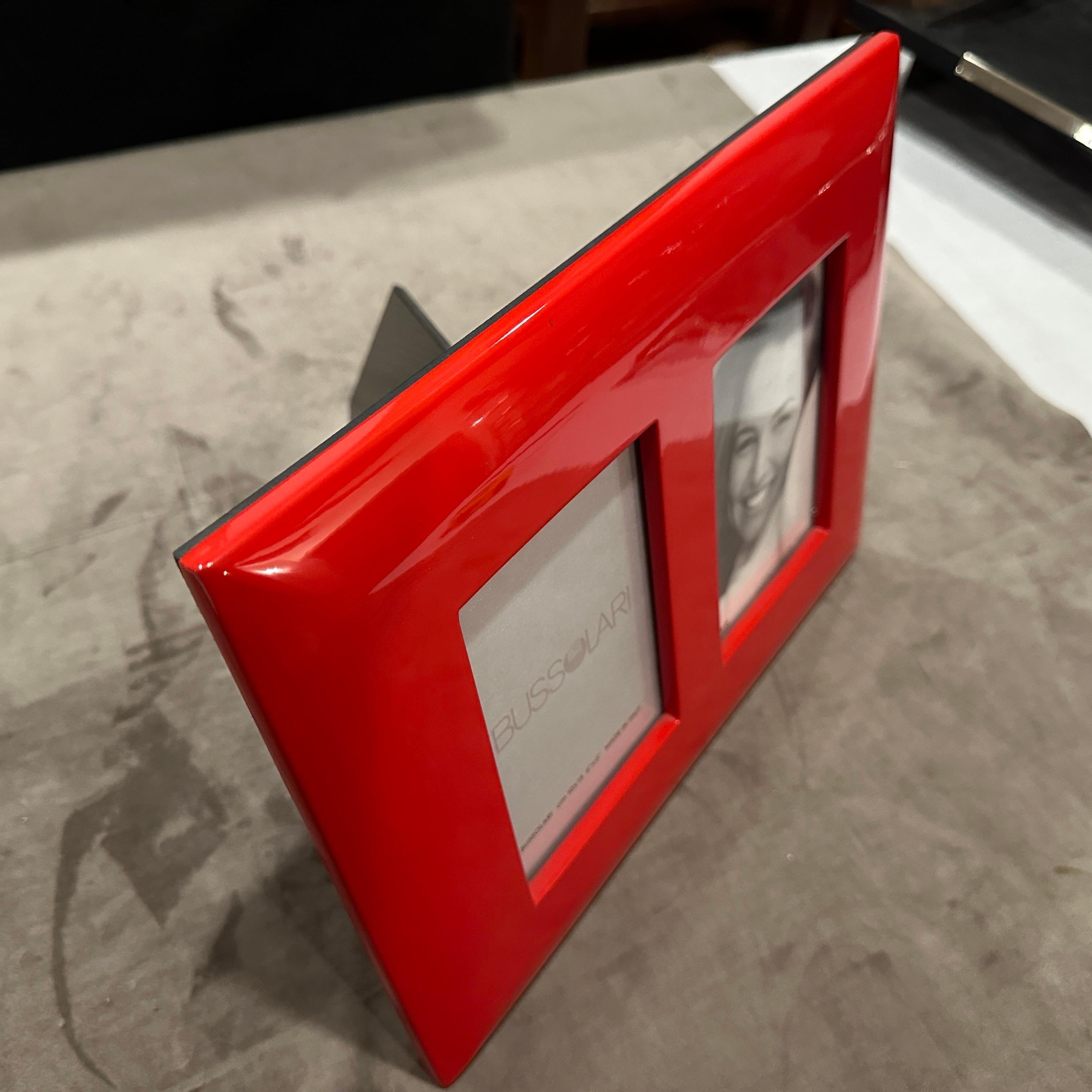 1990s Modern Red Lacquered Wood Italian Design Double Picture Frame by Bussolari For Sale 2