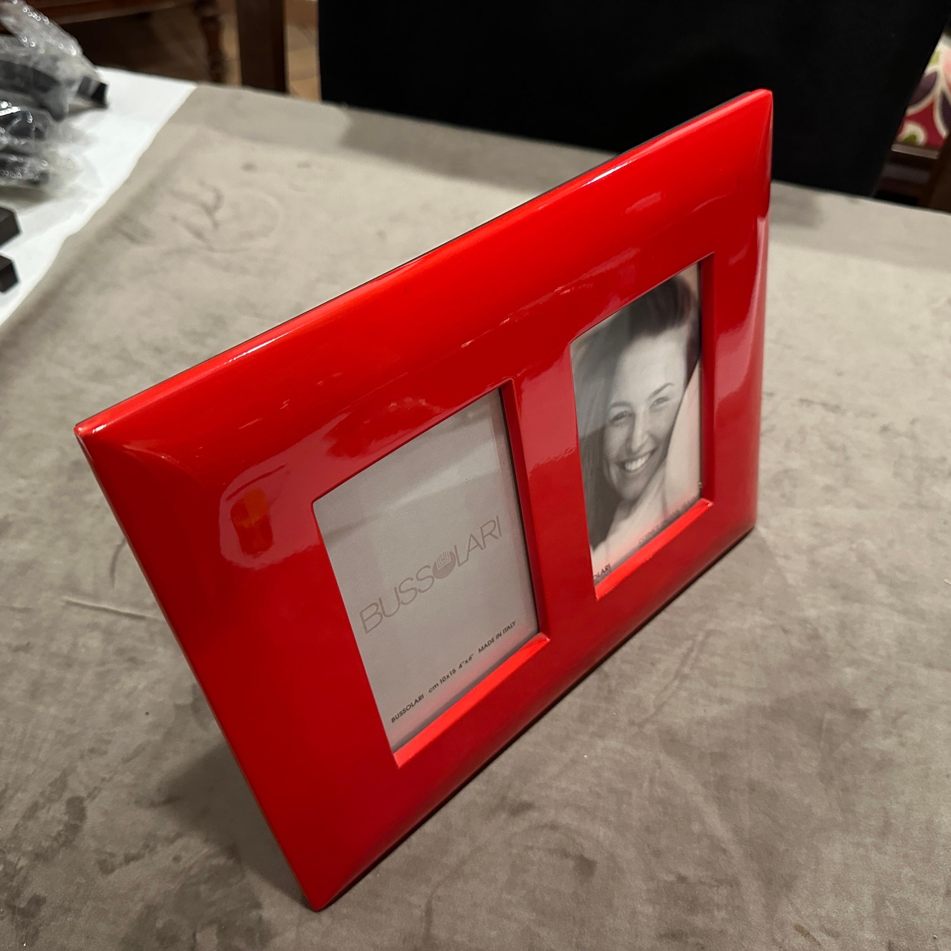 1990s Modern Red Lacquered Wood Italian Design Double Picture Frame by Bussolari For Sale 4