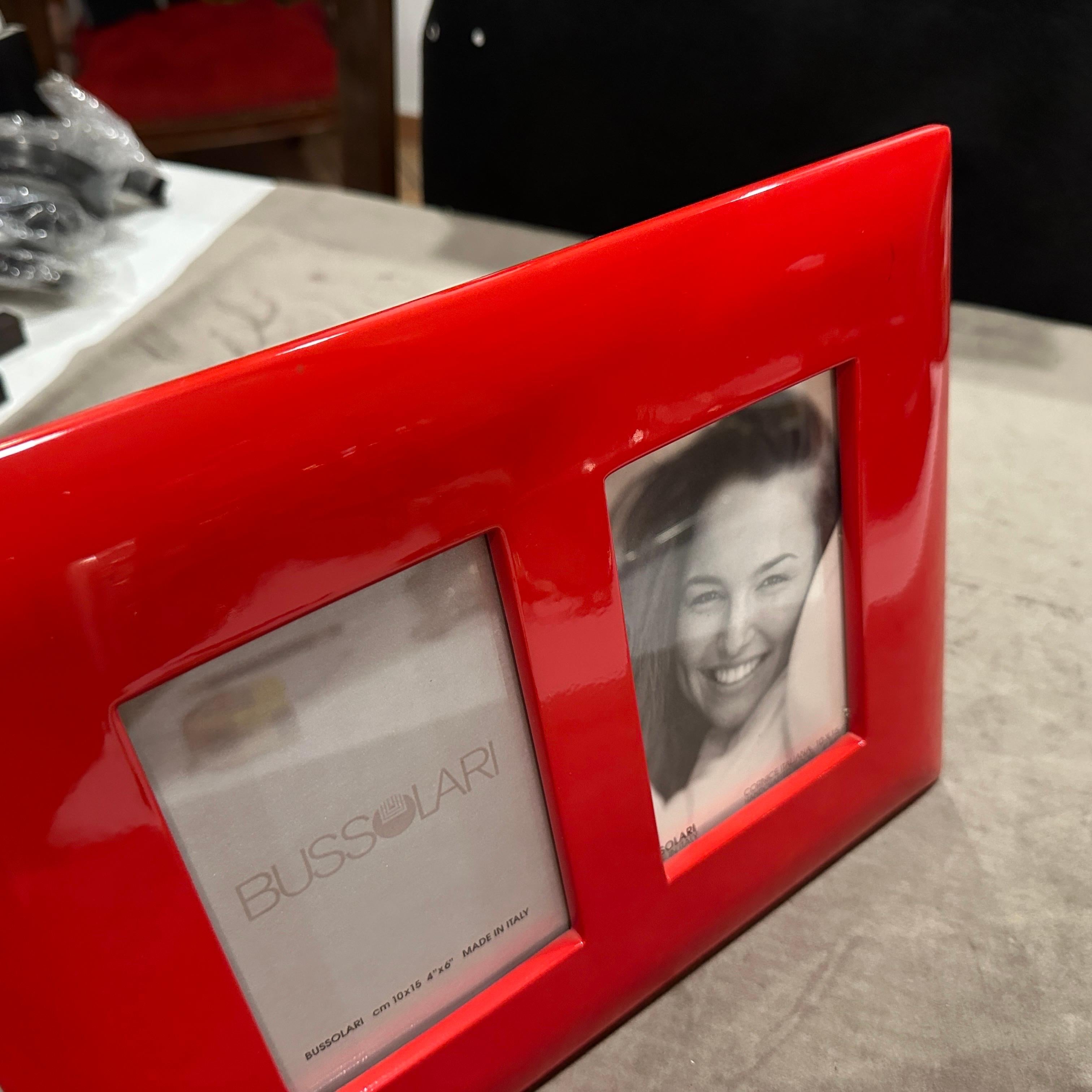 1990s Modern Red Lacquered Wood Italian Design Double Picture Frame by Bussolari For Sale 5