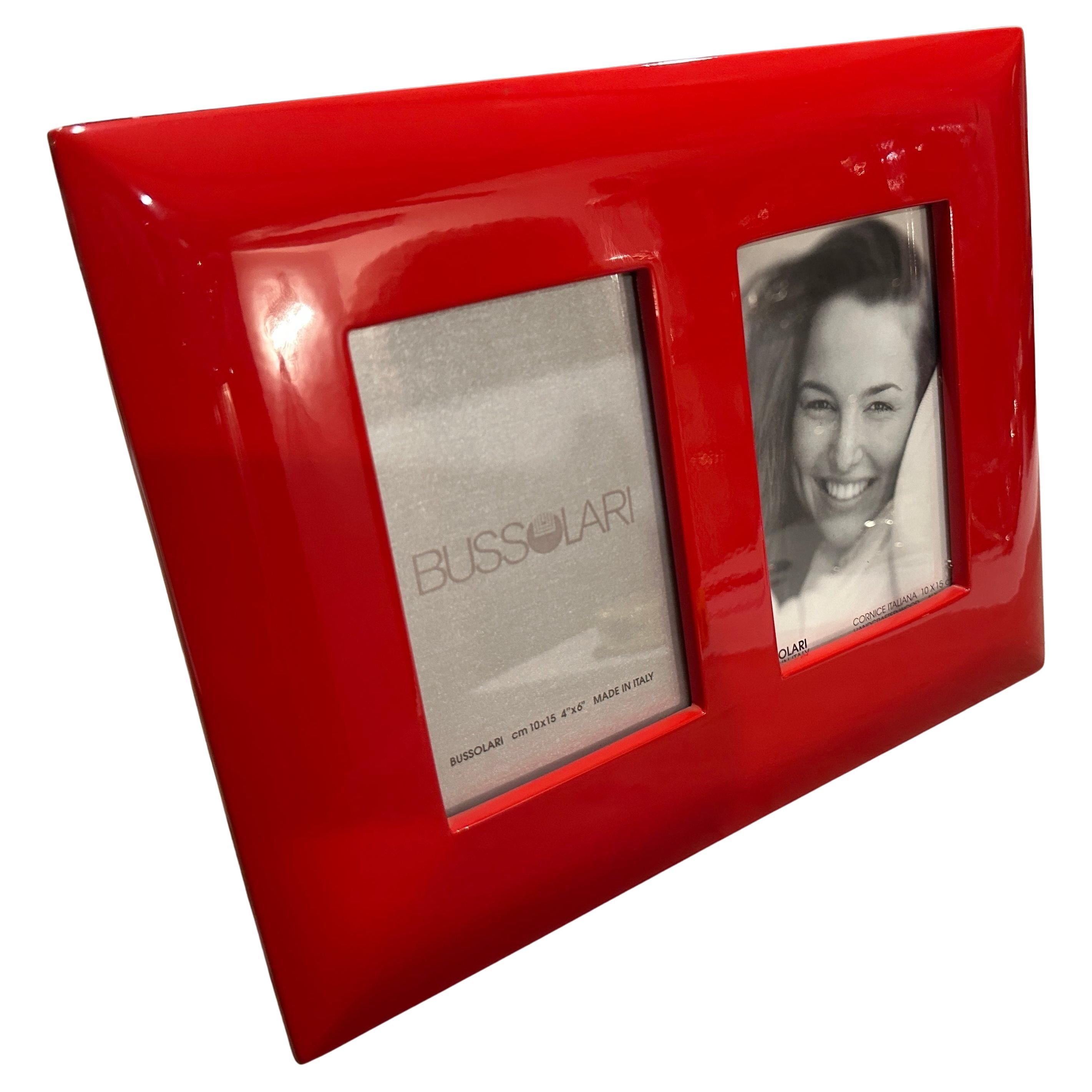 1990s Modern Red Lacquered Wood Italian Design Double Picture Frame by Bussolari For Sale