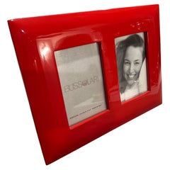 1990s Modern Red Lacquered Wood Italian Design Double Picture Frame by Bussolari