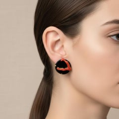 1990s Modern Sterling Silver Black Onyx and Coral Italian Clip-on Earrings