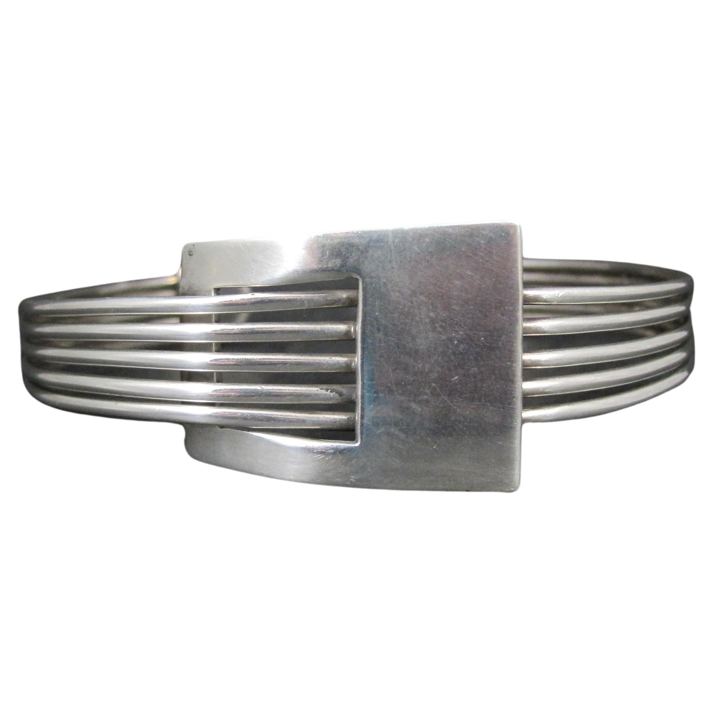 1990s Modern Sterling Silver Cuff Bracelet 7 Inches For Sale