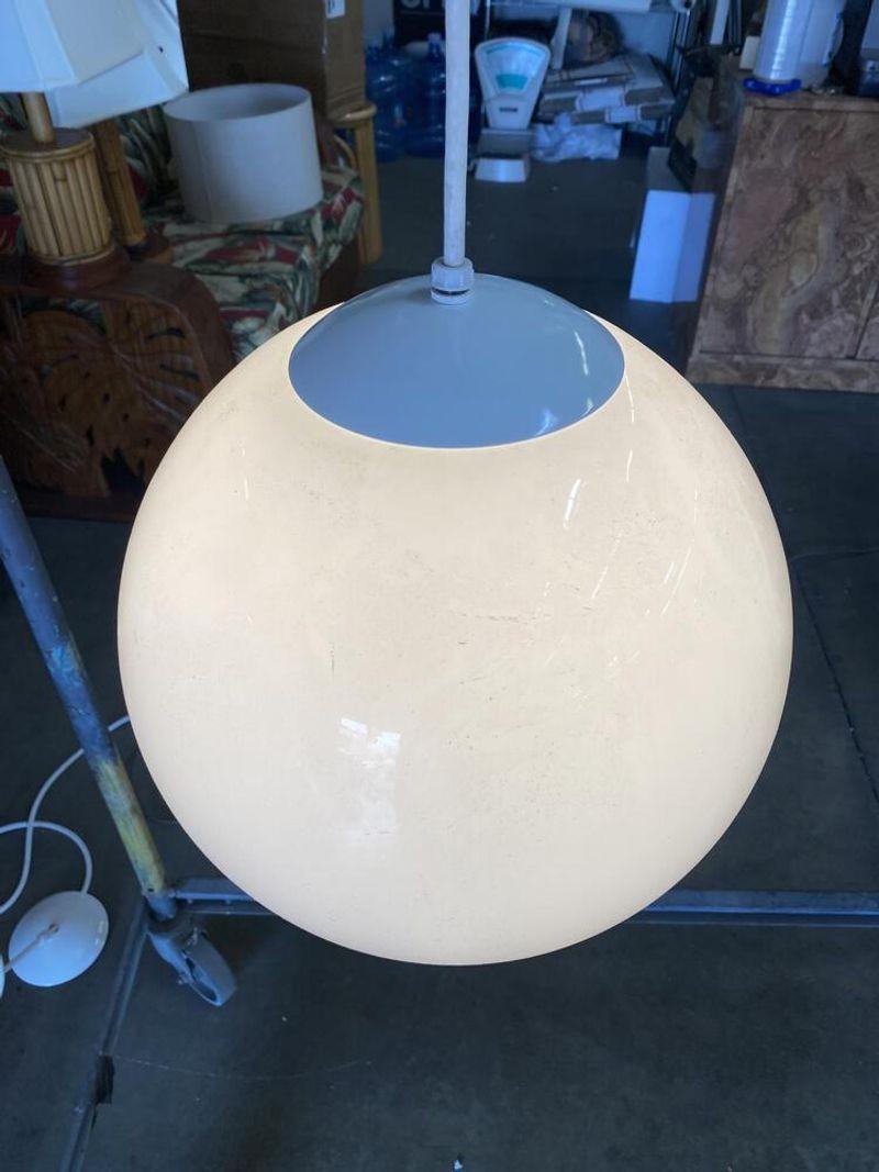 1990s Modern Style Hanging Glass Globe Pendant Light, Pair In Excellent Condition For Sale In Van Nuys, CA