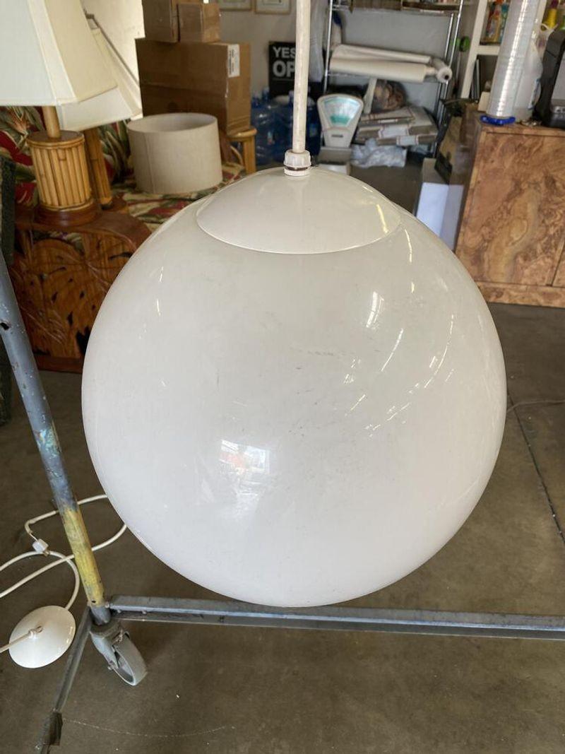 1990s Modern Style Hanging Glass Globe Pendant Light, Pair For Sale 2