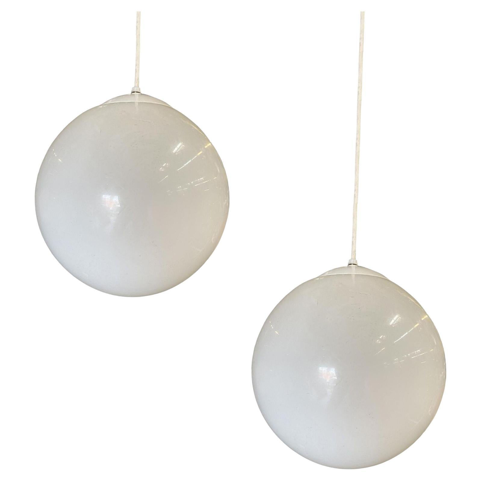 1990s Modern Style Hanging Glass Globe Pendant Light, Pair