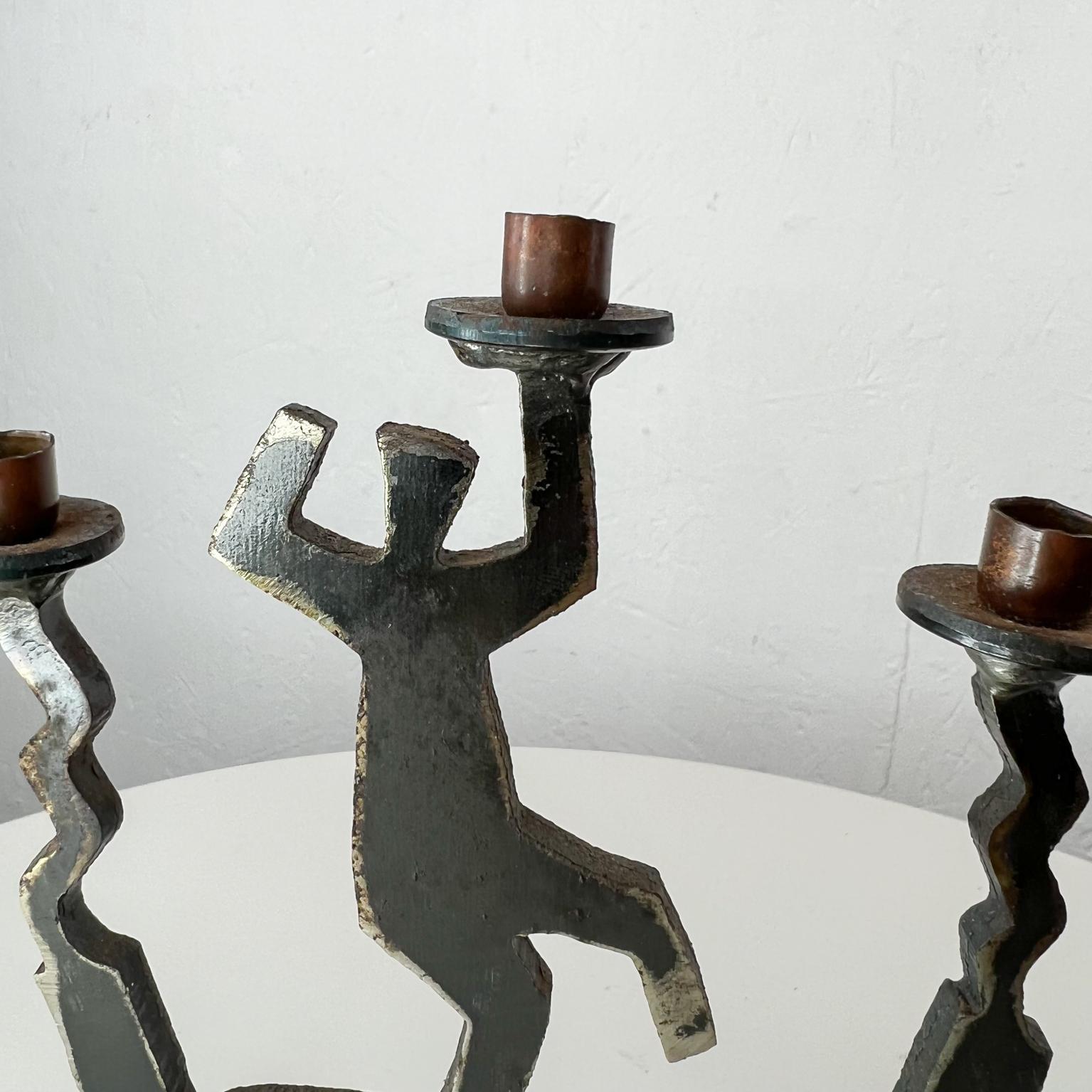 1990s Modernist Cut Steel Art Menorah Dancing Figures Candelabra Ivan McLean 1
